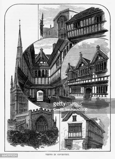 views of coventry, litchfield, warwickshire, england victorian engraving, 1840 - oxford england stock illustrations