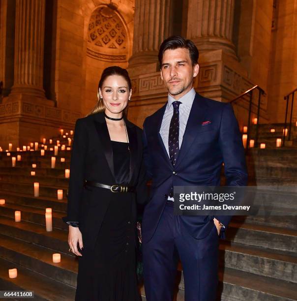 Olivia Palermo and Johannes Huebl arrive to the Montblanc & UNICEF Gala Dinner at the New York Public Library on April 3, 2017 in New York City.