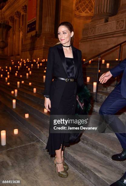 Olivia Palermo arrives to the Montblanc & UNICEF Gala Dinner at the New York Public Library on April 3, 2017 in New York City.