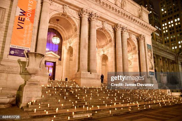 General view outside the Montblanc & UNICEF Gala Dinner at the New York Public Library on April 3, 2017 in New York City.