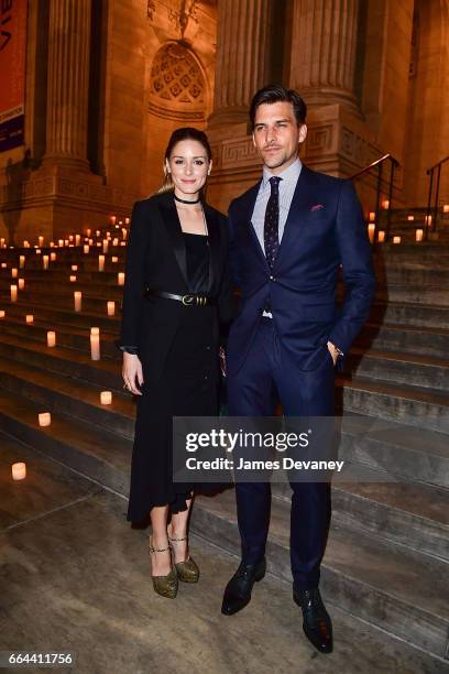Olivia Palermo and Johannes Huebl arrive to the Montblanc & UNICEF Gala Dinner at the New York Public Library on April 3, 2017 in New York City.