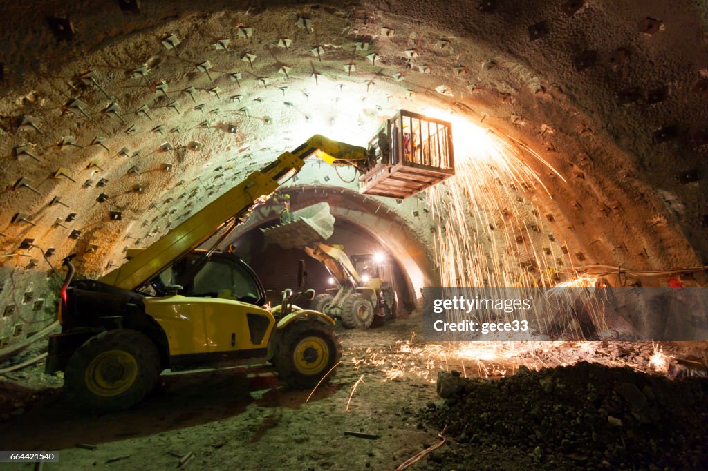 Construction Machinery Working in Tunnel Construction