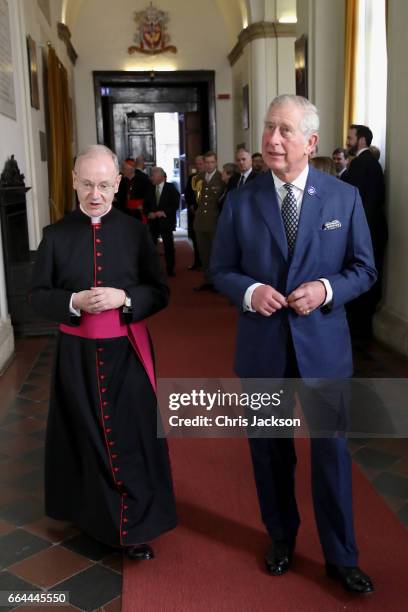 Monsignor Philip Whitmore, Rector shows Prince Charles, Prince of Wales the Venerable English College on April 4, 2017 in Rome, Italy. HRH will tour...