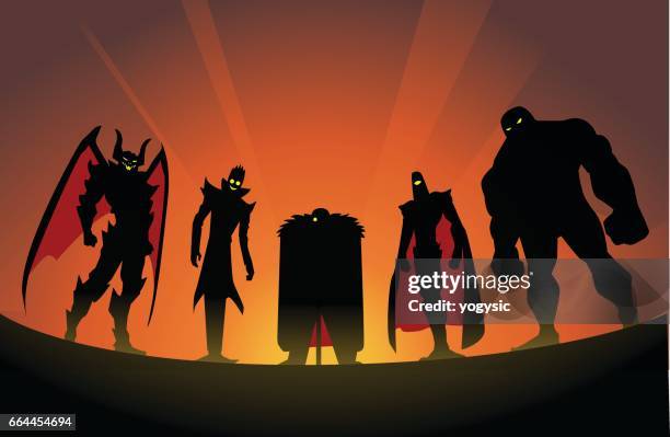 stockillustraties, clipart, cartoons en iconen met super schurk team silhouet - villain