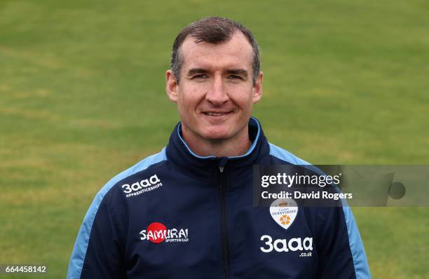Mal Loye, development coach of Derbyshire poses during the Derbyshire County Cricket photocall held at The 3aaa County Ground on April 4, 2017 in...