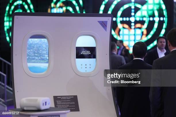 Smart interactive window technology manufactured by Acti-Vision sits on display at the Aircraft Interiors Expo in Hamburg, Germany, on Tuesday, April...