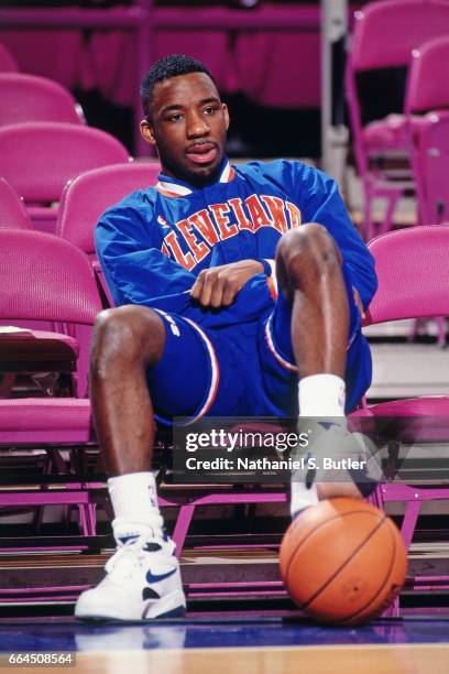 Terrell Brandon of the Cleveland Cavaliers looks on against the New York Knicks during a game played circa 1993 at the Madison Square Garden in New...