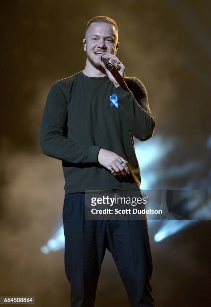 Singer Dan Reynolds from Imagine Dragons performs onstage during the WELCOME! - Fundraising Concert Benefiting the ACLU at the Staples Center on...