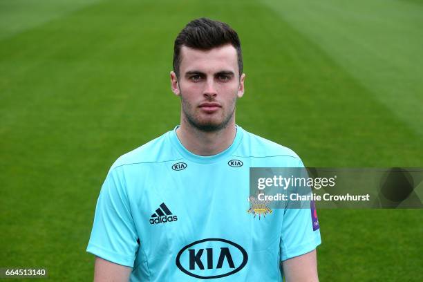 Dominic Sibley poses in the NatWest T20 Blast kit during the Surrey CCC Photocall at The Kia Oval on April 4, 2017 in London, England.