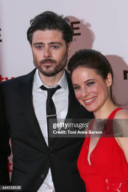 Richard Short and Caroline Dhavernas arrive at the MIPTV 2017 Opening Party at the Martinez Hotel on April 4, 2017 in Cannes, France.