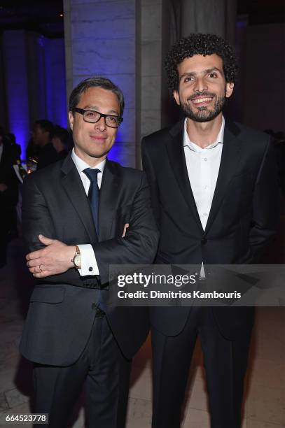 Montblanc CEO Nicolas Baretzki and Omar Samra attend the Montblanc & UNICEF Gala Dinner at the New York Public Library on April 3, 2017 in New York...