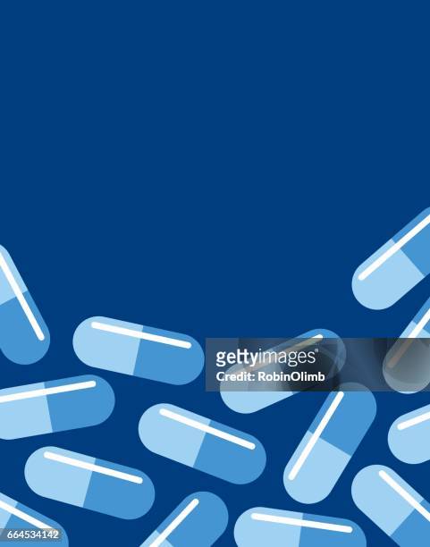 stockillustraties, clipart, cartoons en iconen met blauwe pillen op een blauwe achtergrond - pill