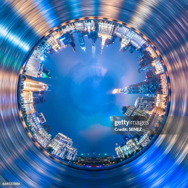 spinning little planet, cross section view of cityscape shanghai bund - 360 fotografías e imágenes de stock