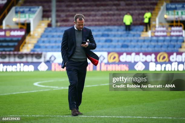 Charlie Adam of Stoke City inspects the pitch prior to the Premier League match between Burnley and Stoke City at Turf Moor on April 4, 2017 in...