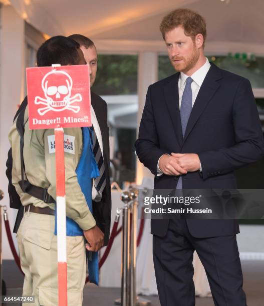 Prince Harry attends The Landmine Free World 2025 reception on International Mine Awareness Day at The Orangery on April 4, 2017 in London, England....