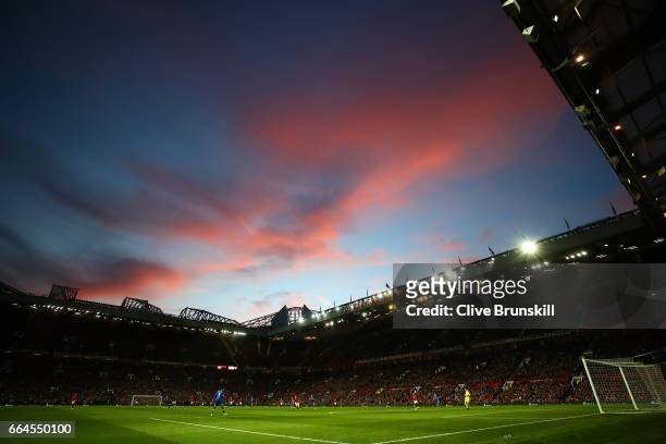 General view inside the stadium during the Premier League match between Manchester United and Everton at Old Trafford on April 4, 2017 in Manchester,...