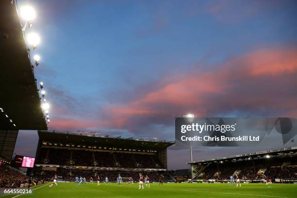 General view of the action during the Premier League match between Burnley and Stoke City at Turf Moor on April 4, 2017 in Burnley, England.