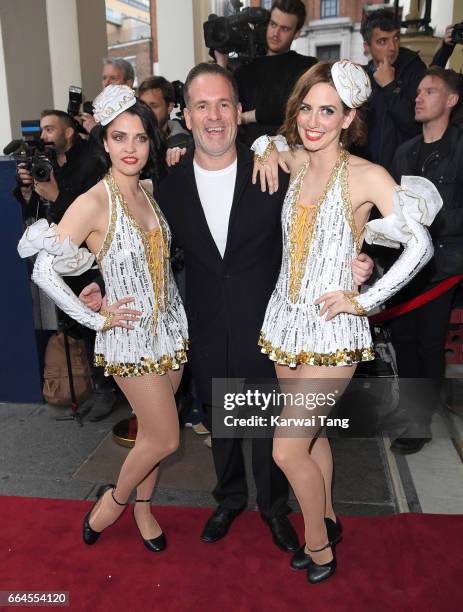 Chris Moyles attends the opening night of "42nd Street" at Theatre Royal on April 4, 2017 in London, England. The opening night is a fundraising...