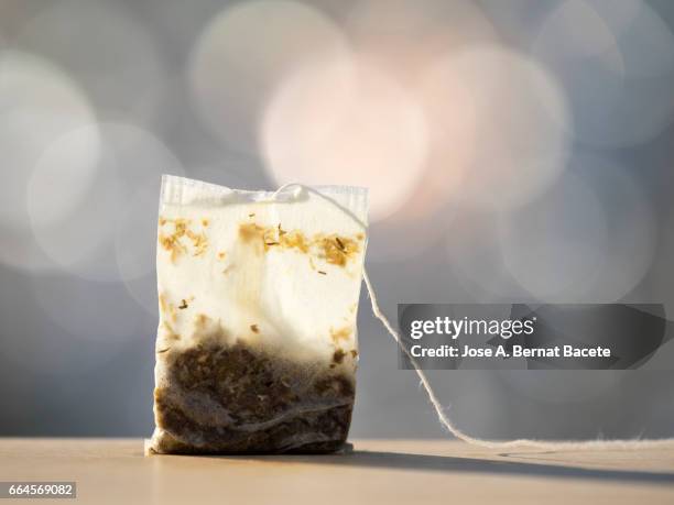 infusion of grasses of tea (tea bag ),  illuminated by the light of the sun - enfoque diferencial photos et images de collection