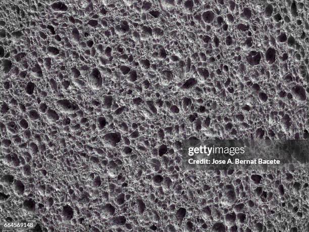 full frame of coarse and wavy textures of colored foam, gray background - esponja stockfoto's en -beelden