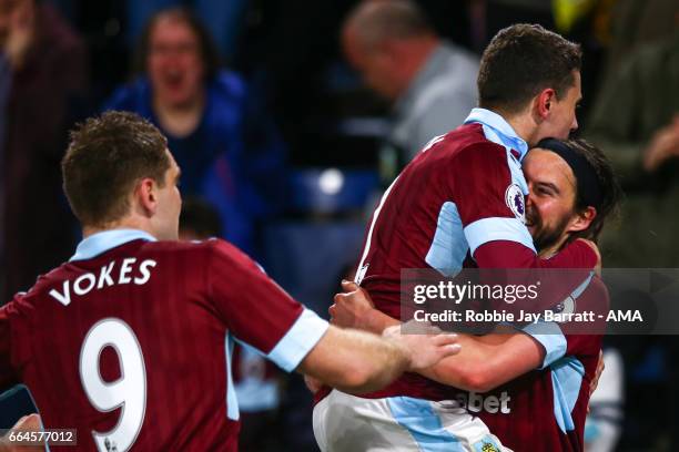 George Boyd of Burnley celebrates after scoring a goal to make it 1-0 during the Premier League match between Burnley and Stoke City at Turf Moor on...