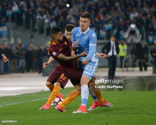 Sergej Milinkovic-Savic, Emerson Palmieri during the Tim Cup football match A.S. Roma vs S.S. Lazio at the Olympic Stadium in Rome, on april 04, 2017.