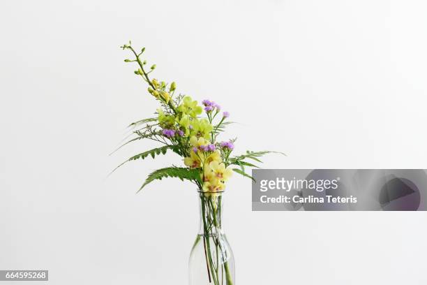 rustic, homemade flower arrangement - farn stock-fotos und bilder