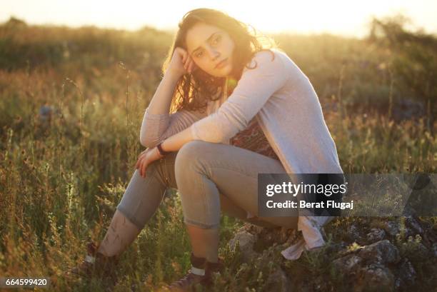 girl enjoying summer evening - prishtina stock pictures, royalty-free photos & images