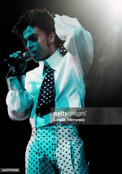 Prince performing on stage at Wembley 25th July 1988 Lovesexy World Tour .