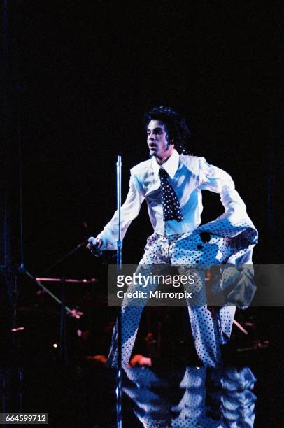 Prince performing on stage at Wembley 25th July 1988 Lovesexy World Tour .