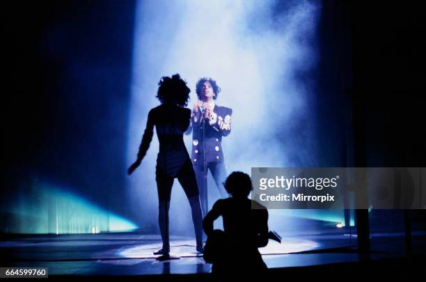 Prince performing on stage at Bercy, Paris, France 9th July 1988 Lovesexy World Tour .