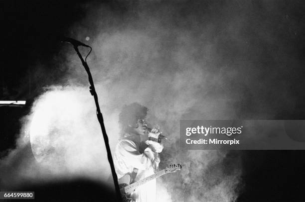 Prince performing on stage at the Joe Louis Arena, Chicago 11th November 1984. The Purple Rain Tour.