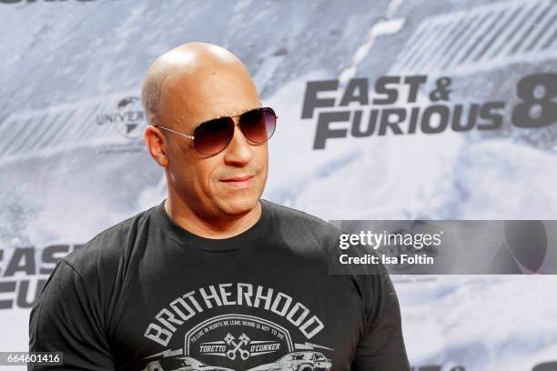 Actor Vin Diesel attends the premiere for the film 'Fast & Furious 8' at Sony Centre on April 4, 2017 in Berlin, Germany.