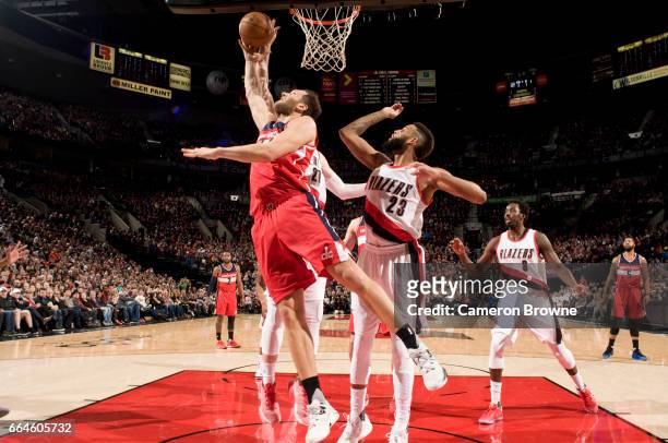 Andrew Nicholson of the Washington Wizards shoots the ball against the Portland Trail Blazers on March 11, 2017 at the Moda Center in Portland,...
