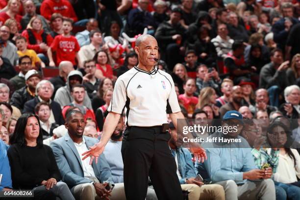 Referee Dan Crawford is seen during the game between the Chicago Bulls and the Cleveland Cavaliers on March 30, 2017 at the United Center in Chicago,...