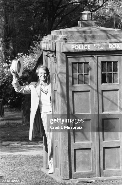 Actor Peter Davison seen here during his first a press conference as the 5th Doctor Who in Hammersmith Park at the rear of the BBC Television Centre...
