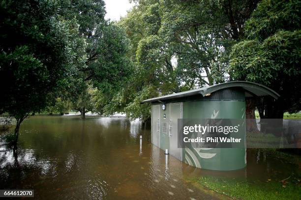 Park is flooded in Glendowie on April 05, 2017 in Auckland, New Zealand. Torrential rain has hit the North Island as the remants of Cyclone Debbie...