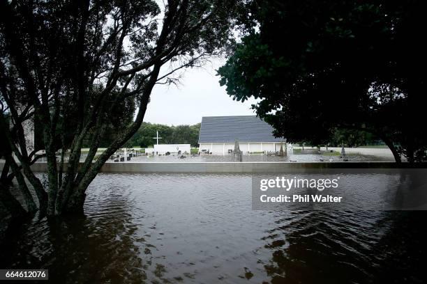 Church in Okahu Bay is surrounded by water on April 05, 2017 in Auckland, New Zealand. Torrential rain has hit the North Island as the remants of...