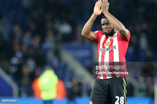 Victor Anichebe of Sunderland during the Premier League match between Leicester City and Sunderland at The King Power Stadium on April 4, 2017 in...