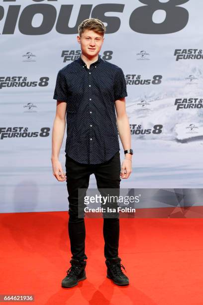 Youtuber Felix von der Laden alias Dner attends the premiere for the film 'Fast & Furious 8' at Sony Centre on April 4, 2017 in Berlin, Germany.