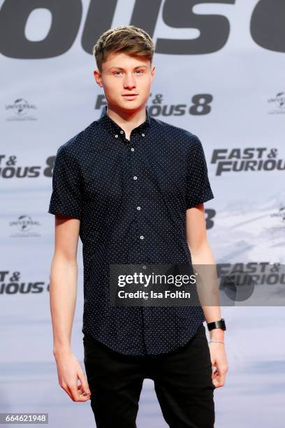 Youtuber Felix von der Laden alias Dner attends the premiere for the film 'Fast & Furious 8' at Sony Centre on April 4, 2017 in Berlin, Germany.