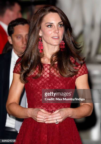 Catherine, Duchess of Cambridge departs after attending the opening night of '42nd Street' at the Theatre Royal on April 4, 2017 in London, England....
