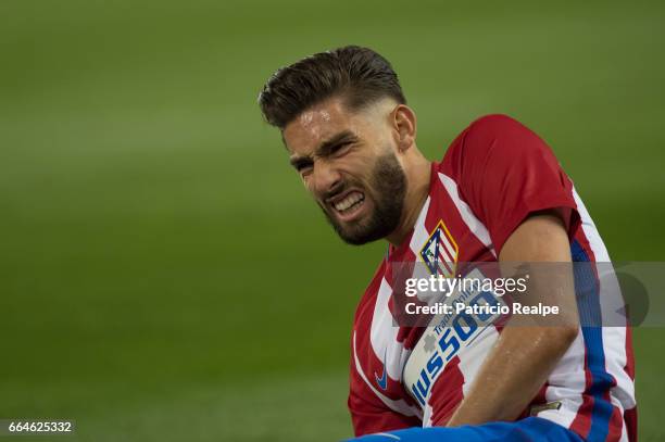 Yannick Carrasco gestures during the match between Atletico Madrid v Real Sociedad as part of La Liga 2017 at Vicente Calderón Stadium on April 04,...