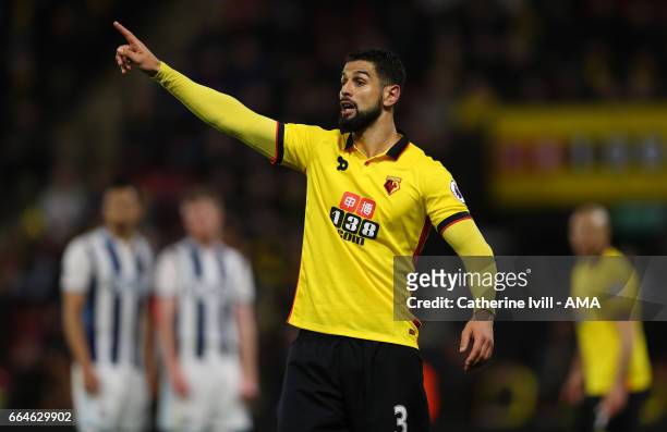 Miguel Angel Britos of Watford during the Premier League match between Watford and West Bromwich Albion at Vicarage Road on April 4, 2017 in Watford,...