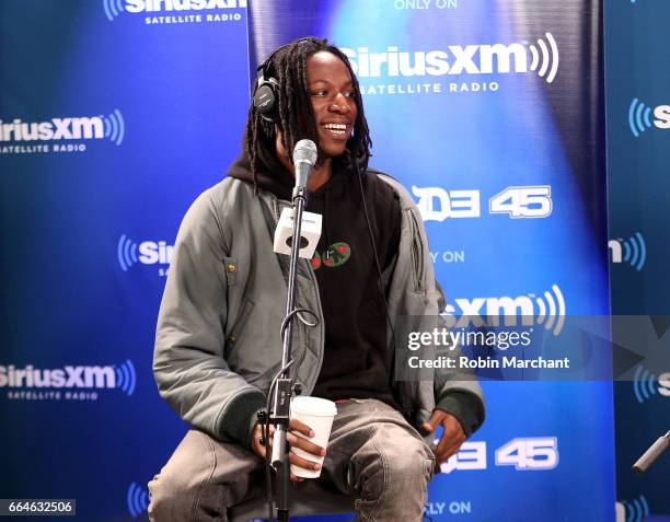 Joey Bada$$ visits SiriusXM's Shade45 at SiriusXM Studios on April 4, 2017 in New York City.