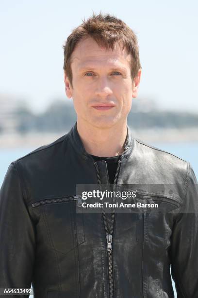 Simon Merrells attends "Knightfall" photocall during MIPTV 2017 on April 4, 2017 in Cannes, France.