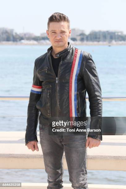 Jeremy Renner attends "Knightfall" photocall during MIPTV 2017 on April 4, 2017 in Cannes, France.