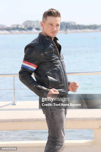 Jeremy Renner attends "Knightfall" photocall during MIPTV 2017 on April 4, 2017 in Cannes, France.