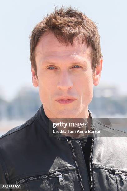 Simon Merrells attends "Knightfall" photocall during MIPTV 2017 on April 4, 2017 in Cannes, France.