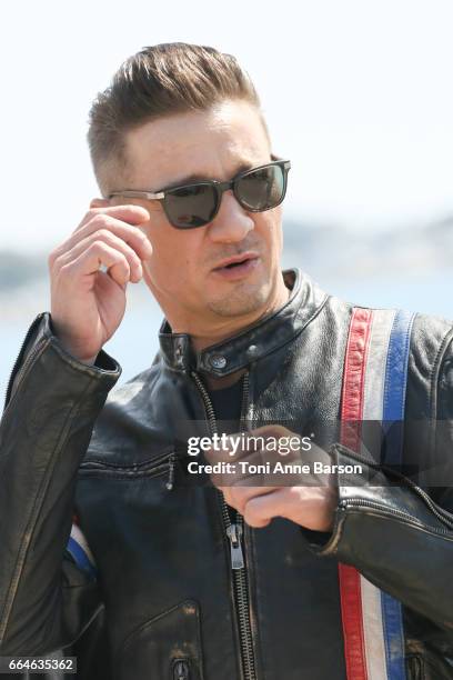 Jeremy Renner attends "Knightfall" photocall during MIPTV 2017 on April 4, 2017 in Cannes, France.